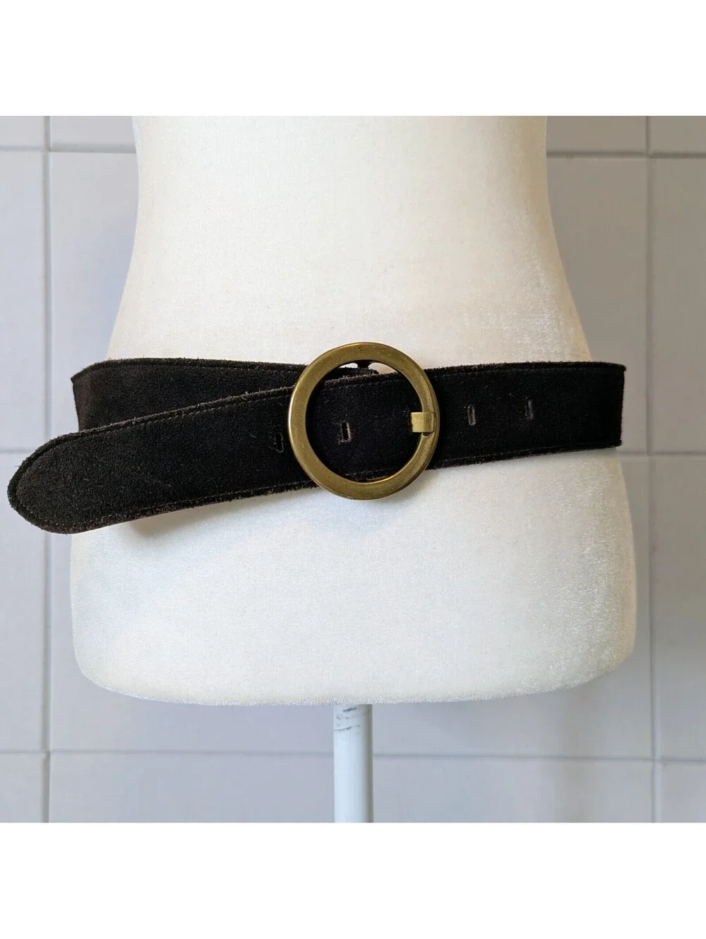Vintage 90s Banana Republic dark brown suede leather O-ring belt